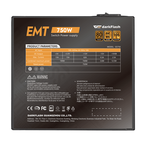 Nguồn DarkFlash EMT 750W 80 Plus Bronze Non- modular ATX