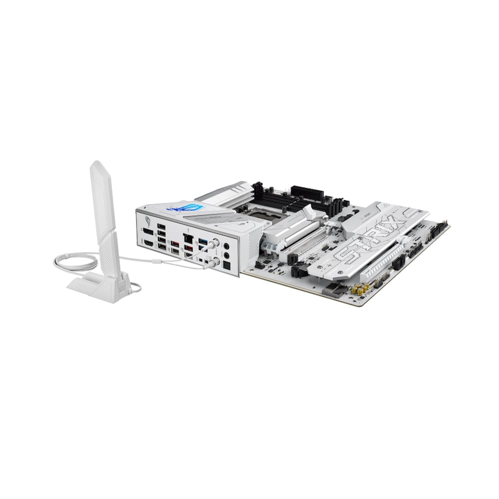 Mainboard ASUS ROG Strix B860-A Wifi DDR5 setup gaming Mainboard ASUS ROG Strix B860-A Wifi DDR5 lắp trong PC tông trắng