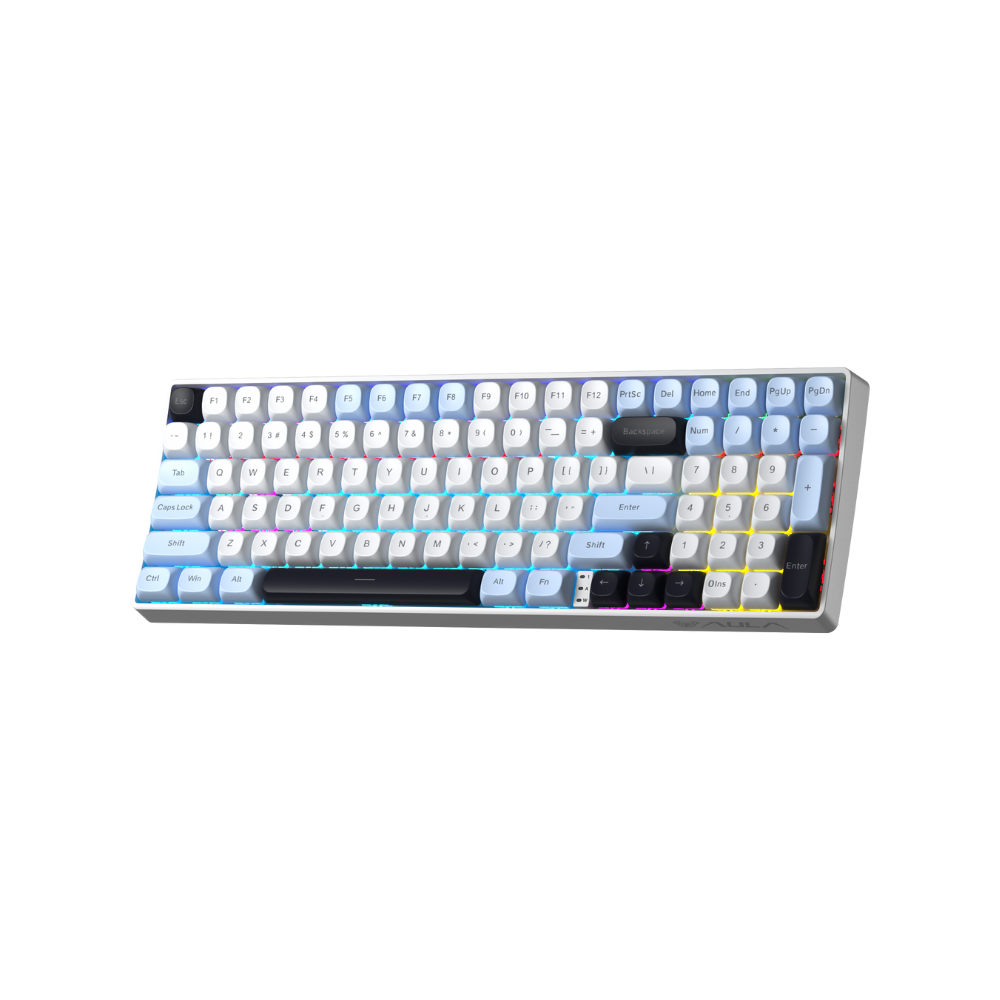 BÀN PHÍM CƠ GAMING AULA S100 PRO (5755) 3 MODE (Phiên bản Xanh dương+trắng+tím đậm/ Brown switch)