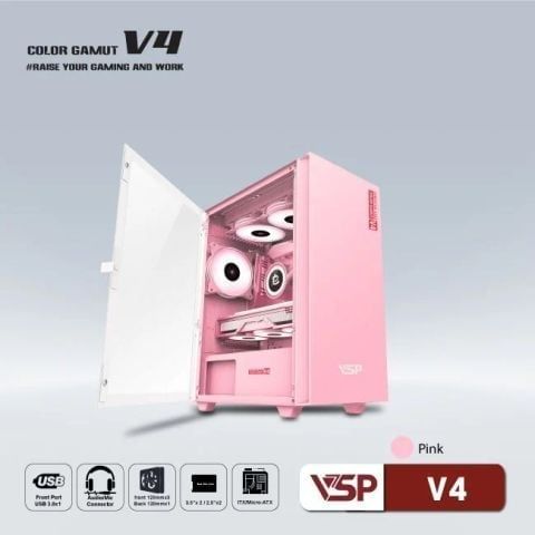 Vỏ Case VSP V4 M-ATX/ITX Hồng