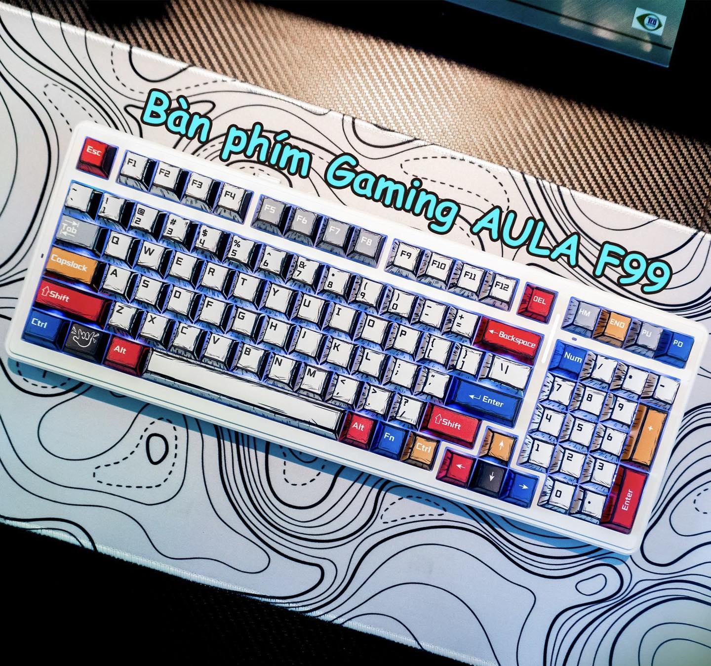 BÀN PHÍM CƠ GAMING AULA F99 PRO (1660) (Có núm xoay/ Màu comic/ Star Vector switch)
