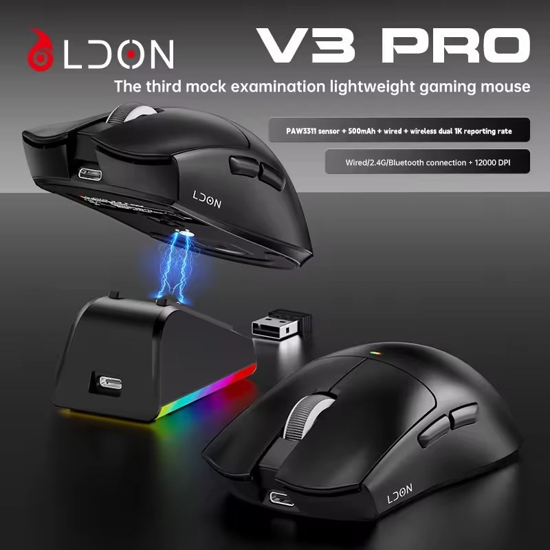 Chuột GAMING TRI-MODE LDON V3 PRO Đen - CÓ DOCK SẠC ĐI KÈM