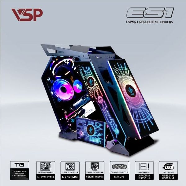 Vỏ Case VSP ESPORT ROG ES1 M-ATX/ITX Đen