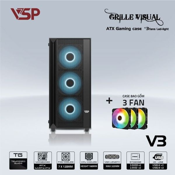 Vỏ Case VSP GAMING V3 ATX/Mid Tower Đen