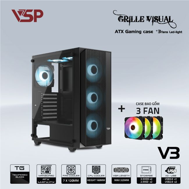 Vỏ Case VSP GAMING V3 ATX/Mid Tower Đen
