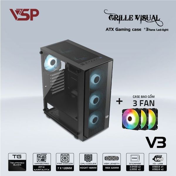 Vỏ Case VSP GAMING V3 ATX/Mid Tower Đen