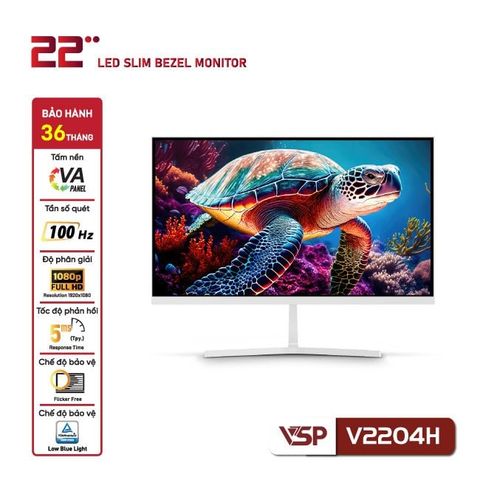 Màn hình phẳng LED VSP 22 inch tràn viền V2204H, 100Hz | Trắng