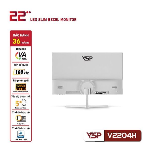 Màn hình phẳng LED VSP 22 inch tràn viền V2204H, 100Hz | Trắng