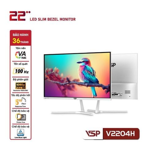 Màn hình phẳng LED VSP 22 inch tràn viền V2204H, 100Hz | Trắng