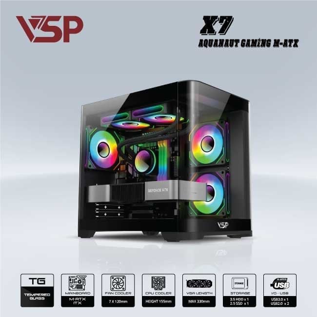 Vỏ Case AQUANAUT PRO GAMING X7 M-ATX/ITX Đen