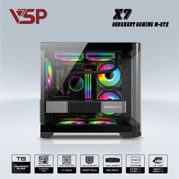 Vỏ Case AQUANAUT PRO GAMING X7 M-ATX/ITX Đen