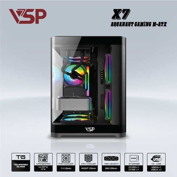 Vỏ Case AQUANAUT PRO GAMING X7 M-ATX/ITX Đen