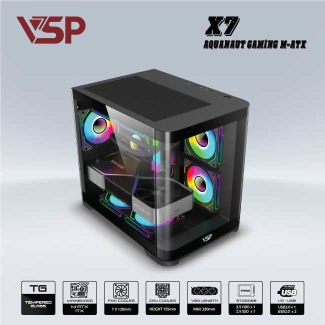 Vỏ Case AQUANAUT PRO GAMING X7 M-ATX/ITX Đen