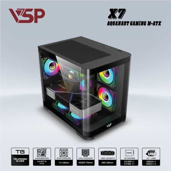 Vỏ Case AQUANAUT PRO GAMING X7 M-ATX/ITX Đen