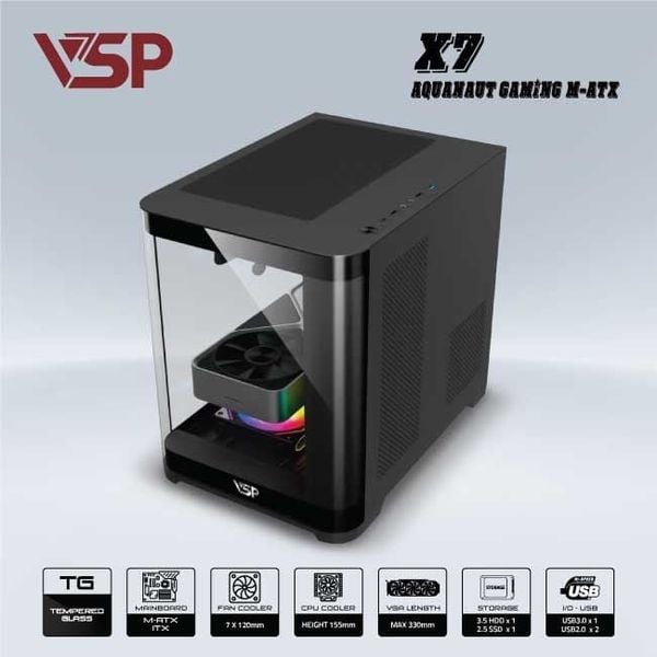 Vỏ Case AQUANAUT PRO GAMING X7 M-ATX/ITX Đen