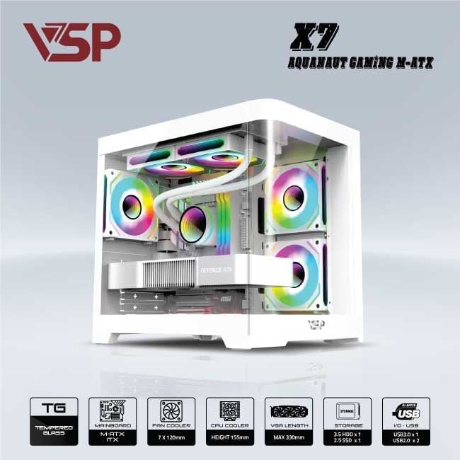 Vỏ Case AQUANAUT PRO GAMING X7 M-ATX/ITX Trắng
