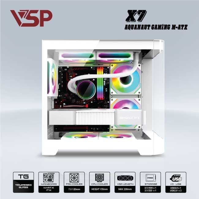 Vỏ Case AQUANAUT PRO GAMING X7 M-ATX/ITX Trắng