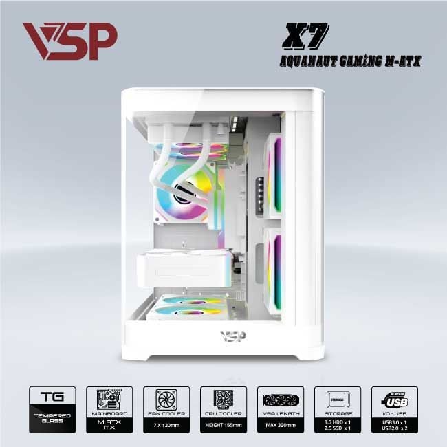 Vỏ Case AQUANAUT PRO GAMING X7 M-ATX/ITX Trắng