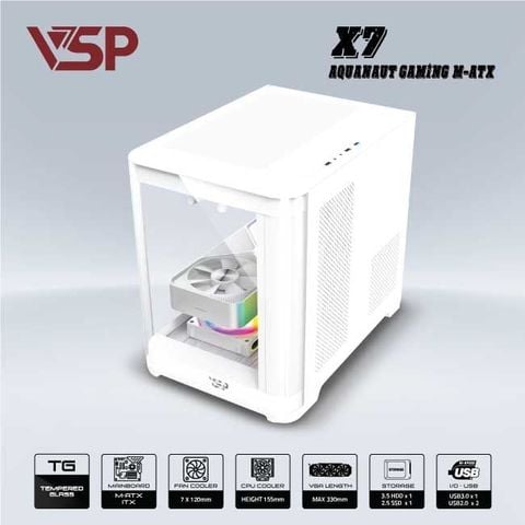 Vỏ Case AQUANAUT PRO GAMING X7 M-ATX/ITX Trắng