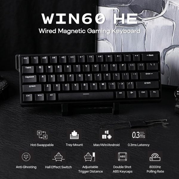 Phím Cơ Aula WIN60HE (Gray Wood Magnetic Switch Đen) Có Dây