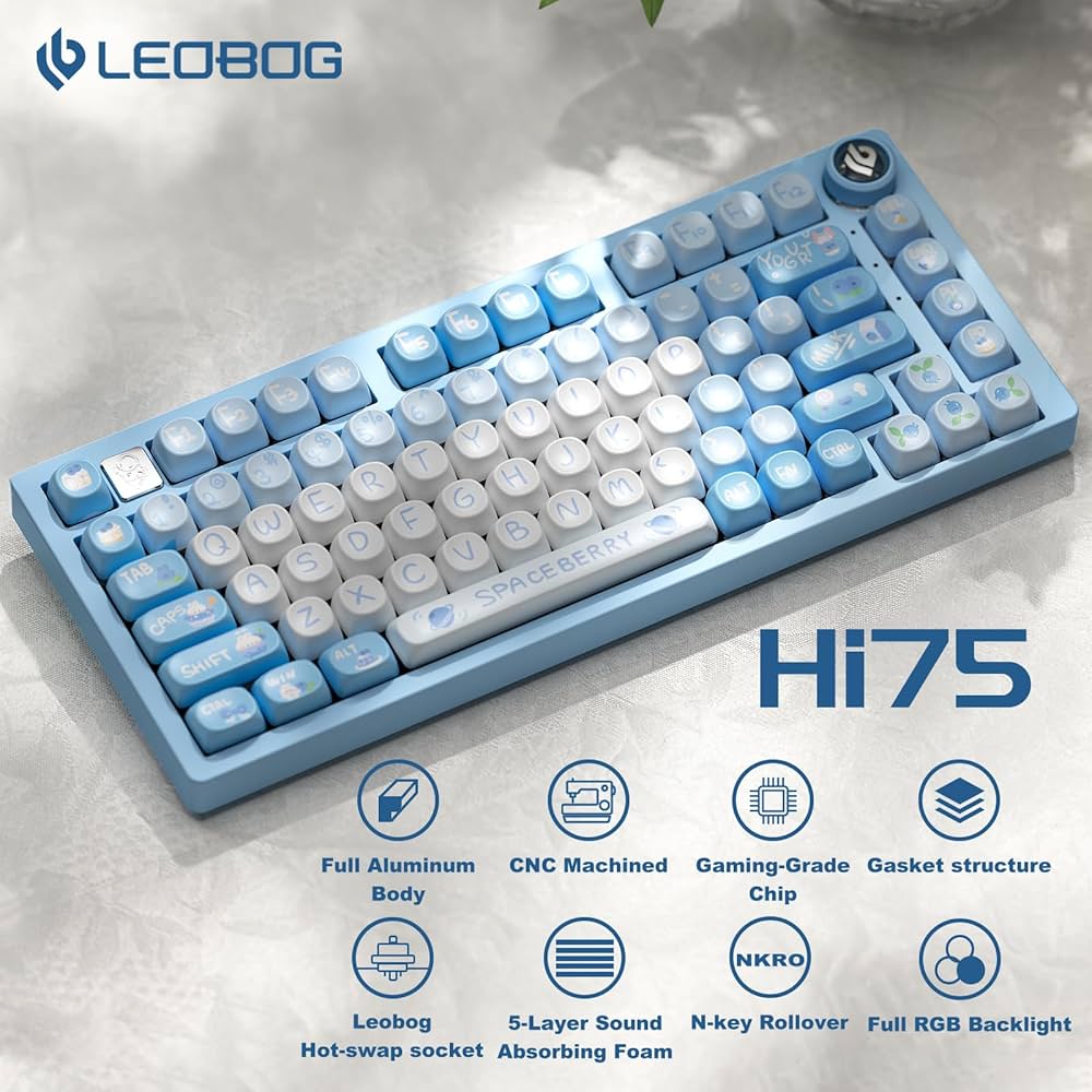 Phím Cơ Leobog Hi75 (Space Berry Switch Xanh Dương Trắng) Có Dây