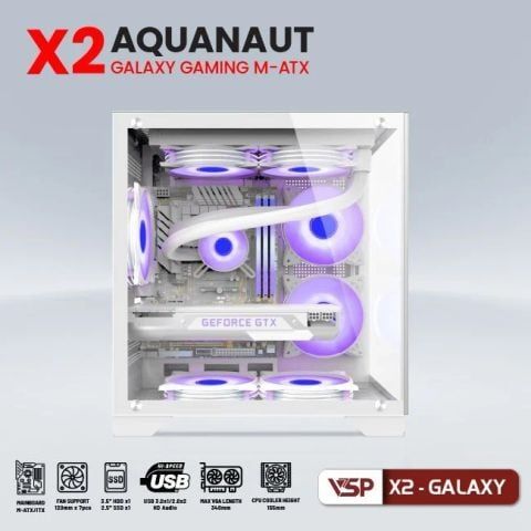 Vỏ Case VSP Aquanaut Pro Gaming X2 Galaxy M-ATX/ITX Trắng