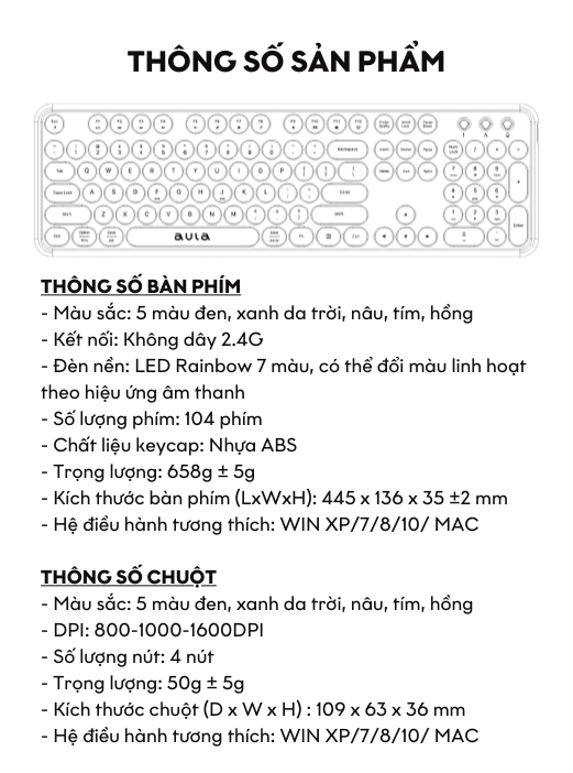 Combo Bàn Phím Chuột Aula AC306 (Coffee) Không Dây