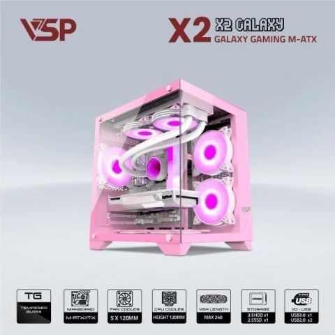 Vỏ Case VSP Aquanaut Pro Gaming X2 Galaxy M-ATX/ITX Hồng