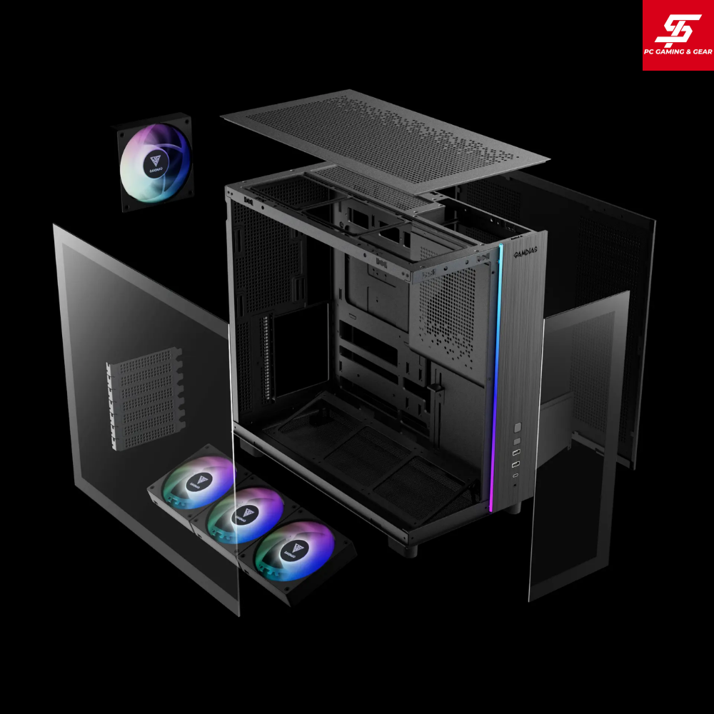 Vỏ Case Gamdias ATLAS M4 ATX Đen Sẵn 4 Fan ARGB