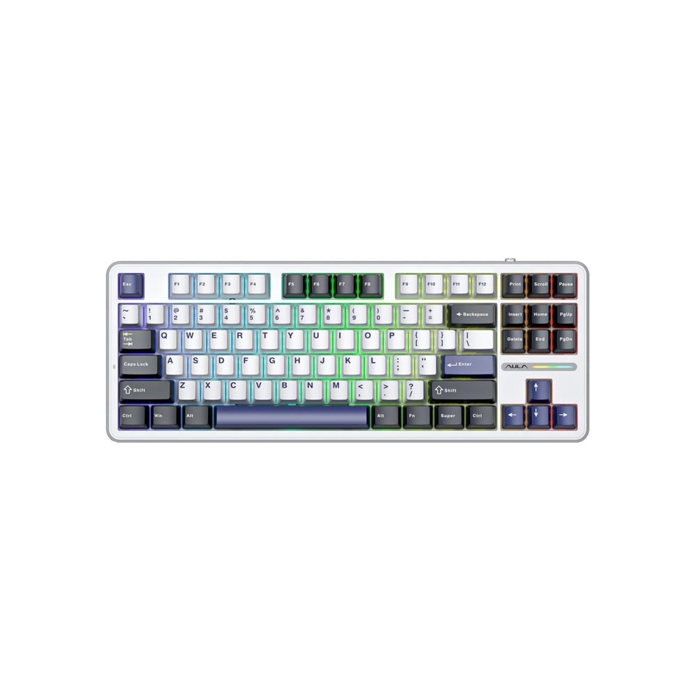 BÀN PHÍM CƠ GAMING AULA F87 (8602) 3 MODE (Phiên bản đen + trắng + xanh dương/ Grey Wood V3 Switch)