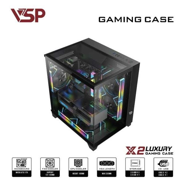 Vỏ Case X2 Luxury M-ATX/I-ATX Đen