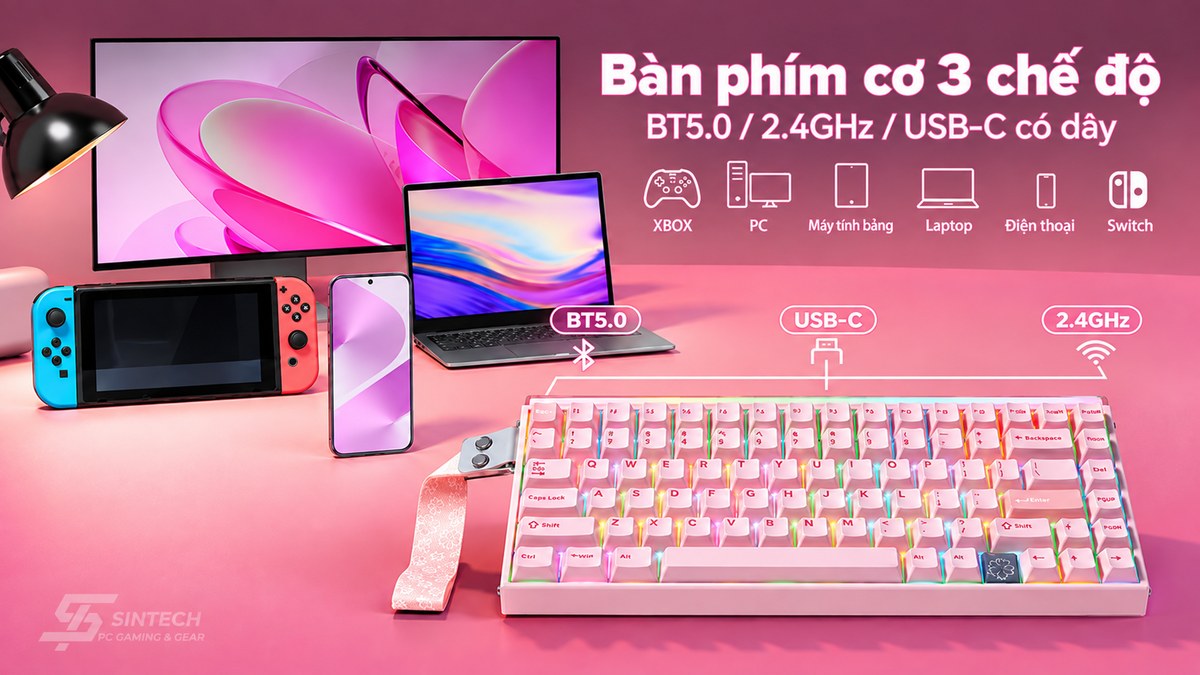 AULA HERO75HE kết nối 3 chế độ Bluetooth 5.0, 2.4GHz và dây USB-C
