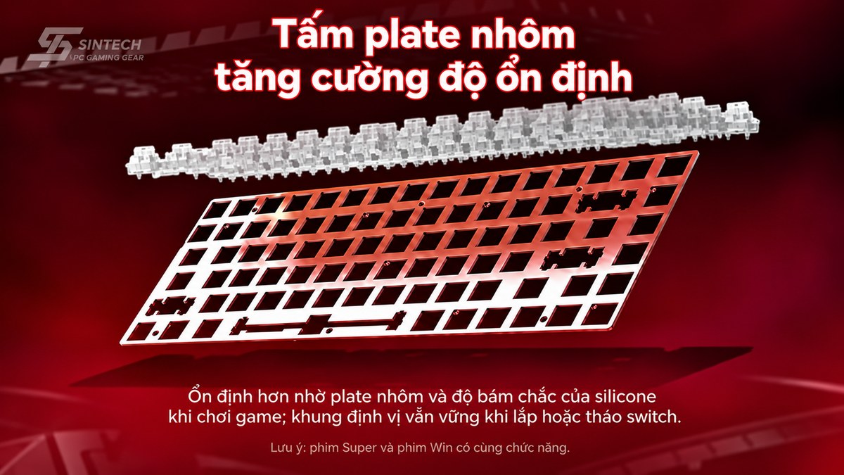 Tấm plate nhôm bên trong AULA HERO75HE giúp phím gõ ổn định