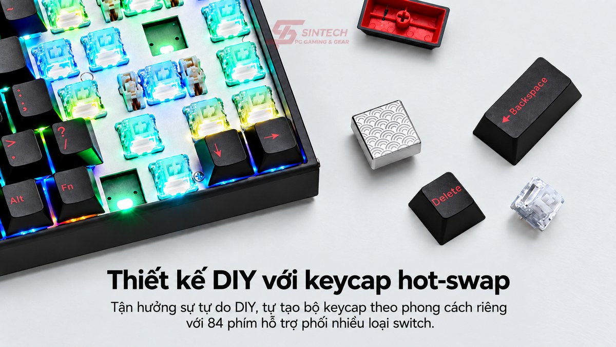 AULA HERO75HE hỗ trợ hot-swap, thay switch từ tính không cần hàn