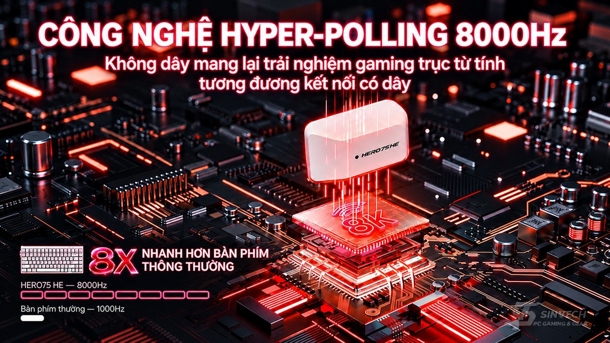 AULA HERO75HE polling 8000Hz, nhanh gấp 8 lần bàn phím 1000Hz thường