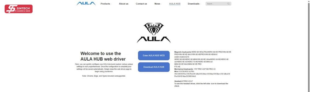 Trang AULA Hub chính hãng với hai nút vào bản web và tải bản cài