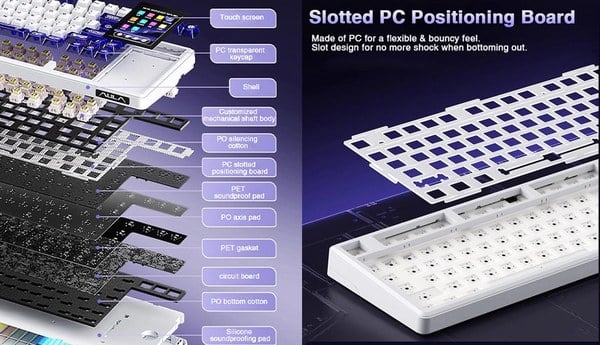 Các lớp đệm tiêu âm và tấm định vị PC xẻ rãnh bên trong AULA L99 (ảnh minh họa)