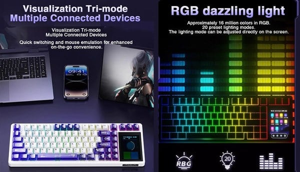 AULA L99 kết nối ba chế độ và đèn RGB 20 hiệu ứng chỉnh trên màn hình (ảnh minh họa)