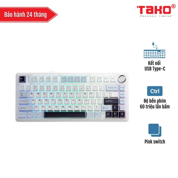 BÀN PHÍM CƠ AULA F75 (4883) CÓ DÂY (Xanh dương + Trắng + Tím đậm/ Pink switch)
