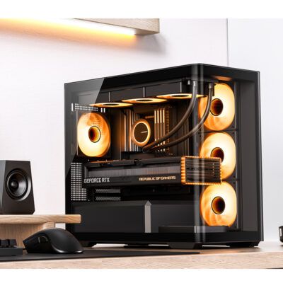 Vỏ Case Jonsbo D300 M-ATX Đen Kính Cong