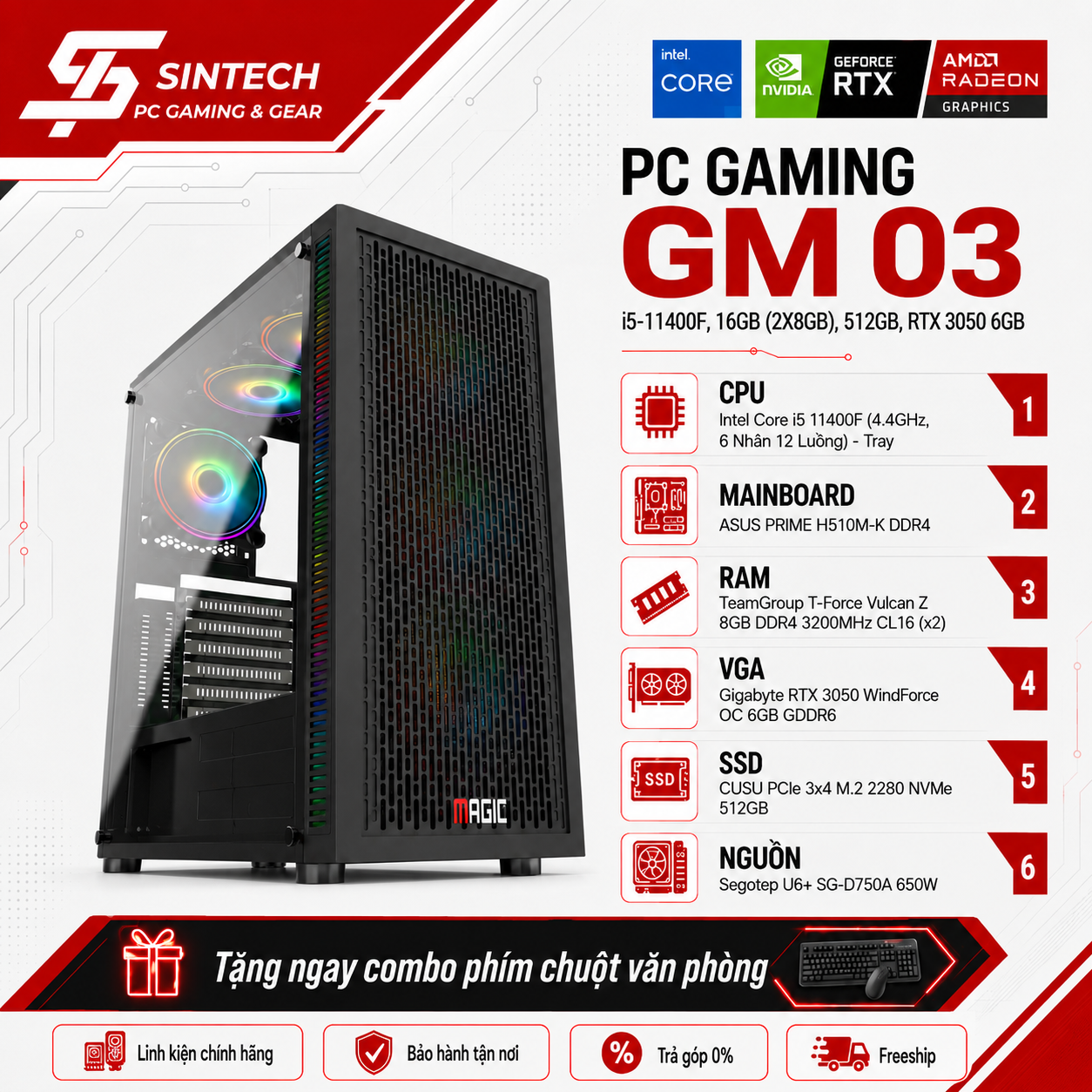 PC Gaming GM03 i5-11400F, 16GB, 512GB, RTX 3050 6GB