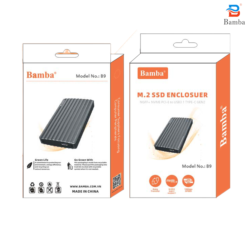 Hộp đựng Ssd Bamba B9 M2(Ngff)+M2(Nvme) – USB 3.1 (màu Xám)
