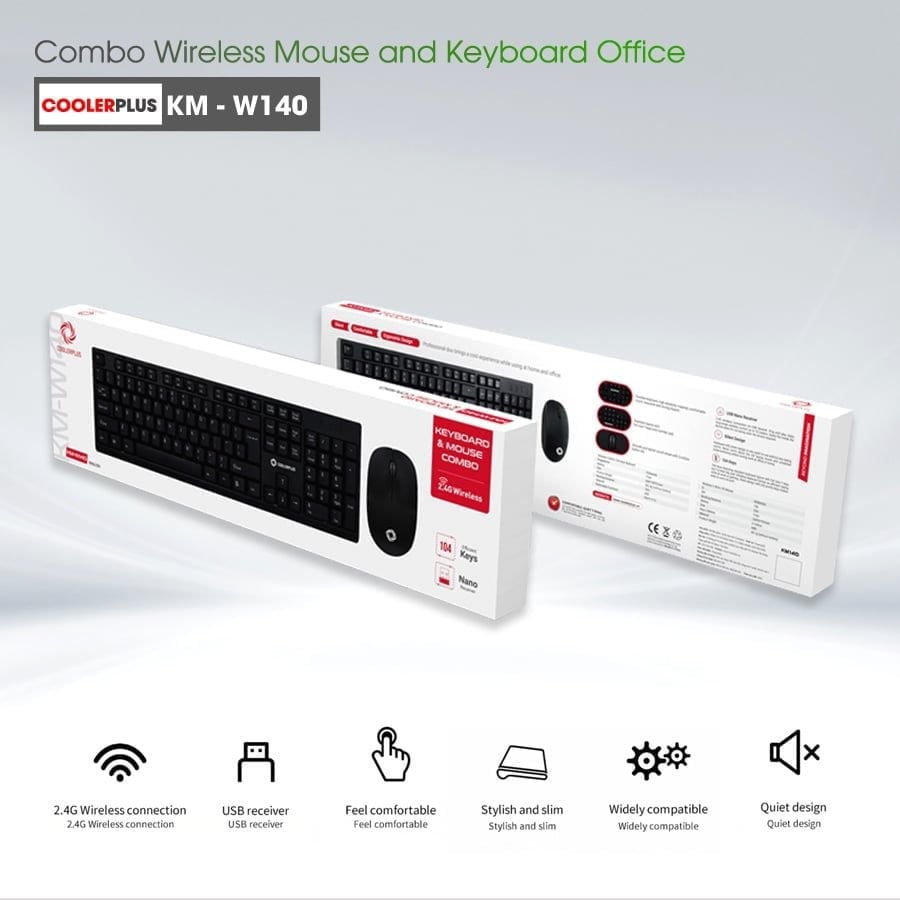 Bộ Combo bàn phím chuột không dây W140 Đen