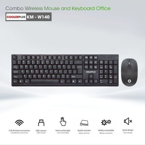Bộ Combo bàn phím chuột không dây W140 Đen