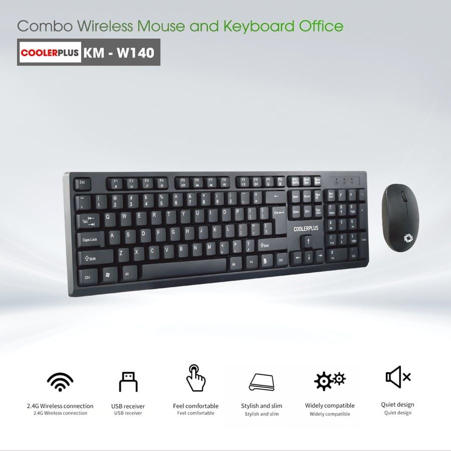 Bộ Combo bàn phím chuột không dây W140 Đen