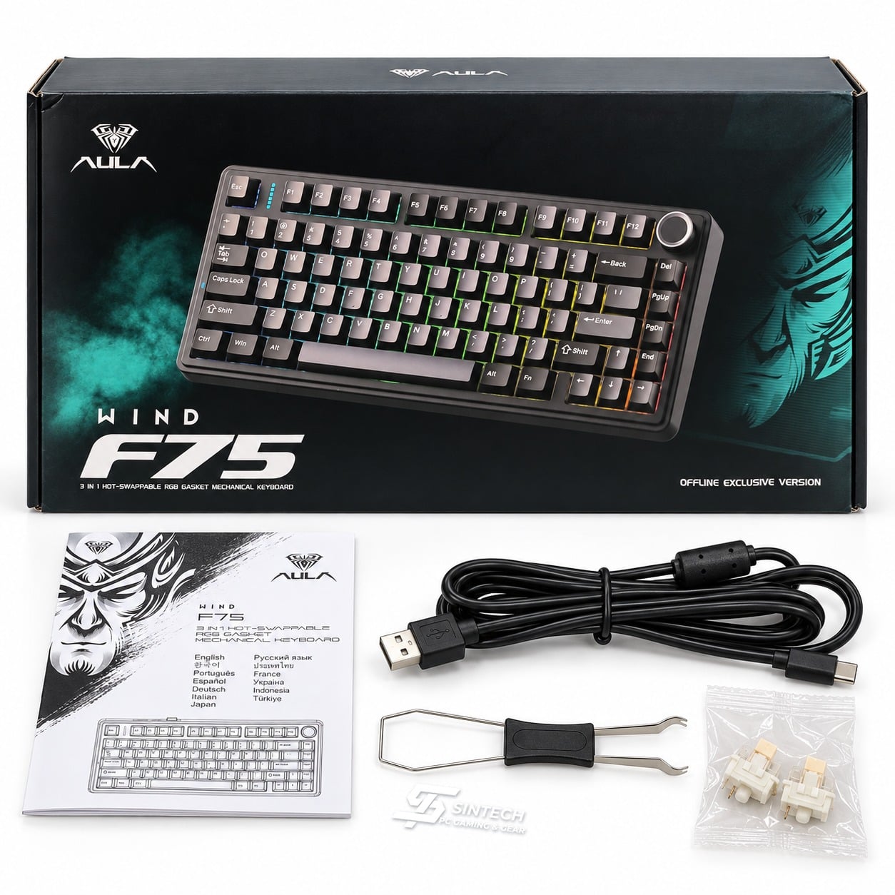 Phím Cơ AULA F75 8355 (Milk White Switch Đen Xám) Không Dây