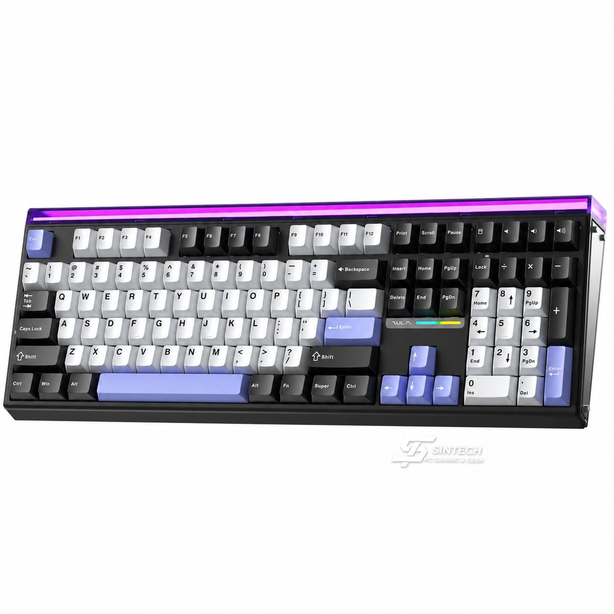 Phím Cơ AULA H108 2322 (Silent Cotton Candy Switch Đen Trắng Tím) Không Dây