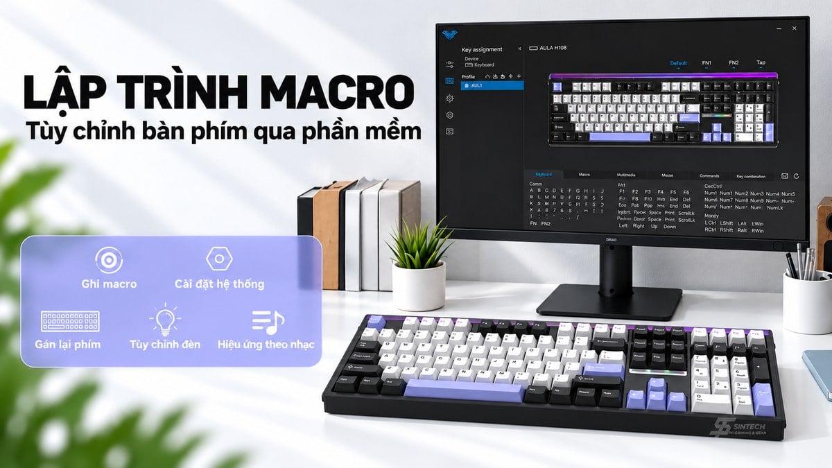 Phần mềm driver AULA H108 dùng để ghi macro, gán lại phím và chỉnh đèn theo nhạc