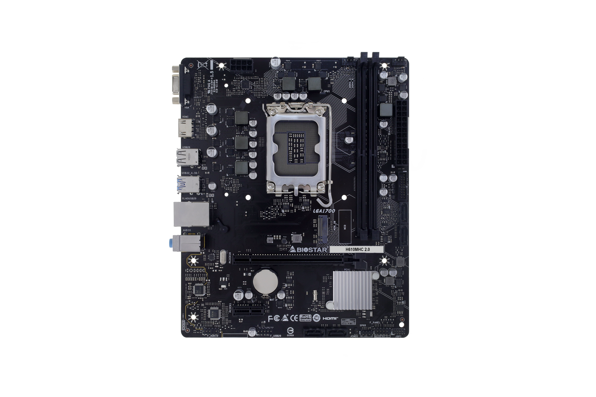 Mainboard BIOSTAR H610MHC 2.0 DDR4 nhìn từ trên xuống Mainboard BIOSTAR H610MHC 2.0 DDR4 nhìn từ trên xuống