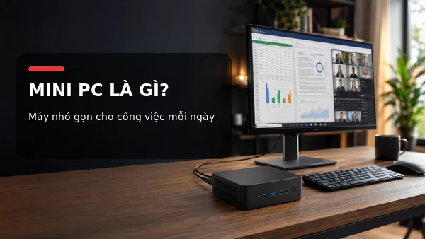 Mini PC nhỏ gọn đặt trên bàn làm việc